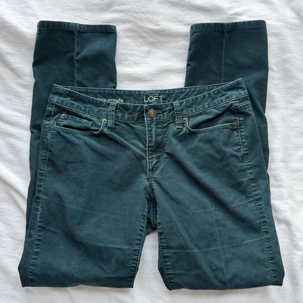 LOFT Women’s Corduroy Jeans Dark Green Straight Fit Stretch 5-Pocket 6P